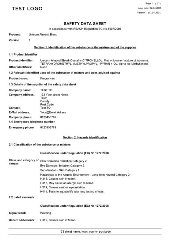 SDS & CLP Fragrance Oil Blends Creation Service