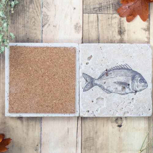 Fish - Natural Travertine Stone Coasters