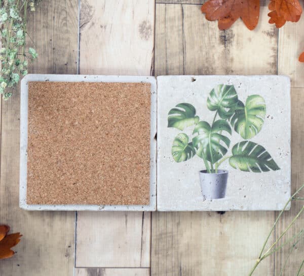 Monstera - Natural Travertine Stone Coaster