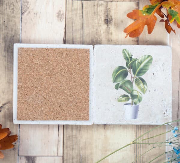 Rubber Plant - Natural Travertine Stone Coaster